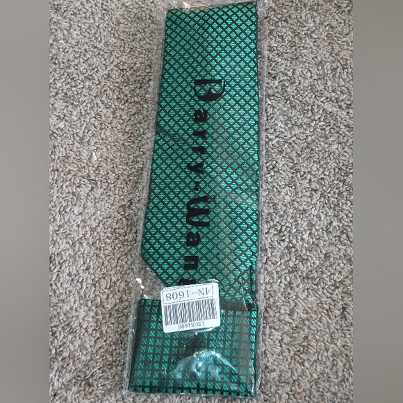 Emerald Green Mens Necktie Cufflinks Hanky Set Woven - Picture 3 of 3